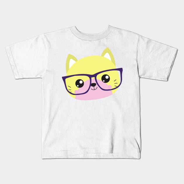 Hipster Cat, Cat With Glasses, Kitten, Cute Cat Kids T-Shirt by Jelena Dunčević